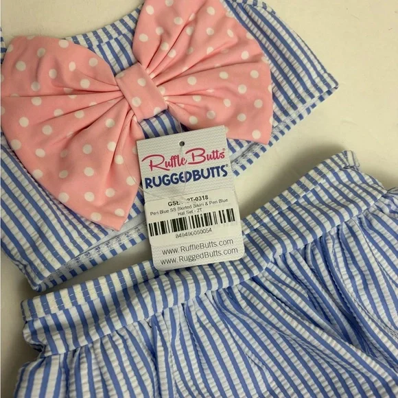 NWT Ruffle Butts Seersucker two piece with bow and skirted bikini size 2t - Picture 2 of 7